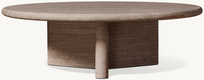 Italian Travertine Plank Round Coffee Table
