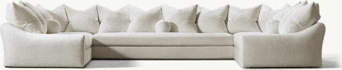 Shown in Natural Performance Washed Linen; sectional consists of 1 left-arm return sofa, 1 armless sofa and 1 right-arm return sofa. Number of scatterback pillows may vary by component.