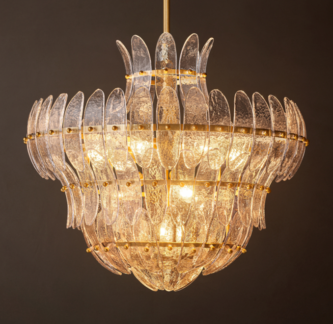 26" chandelier shown in Lacquered Burnished Brass.