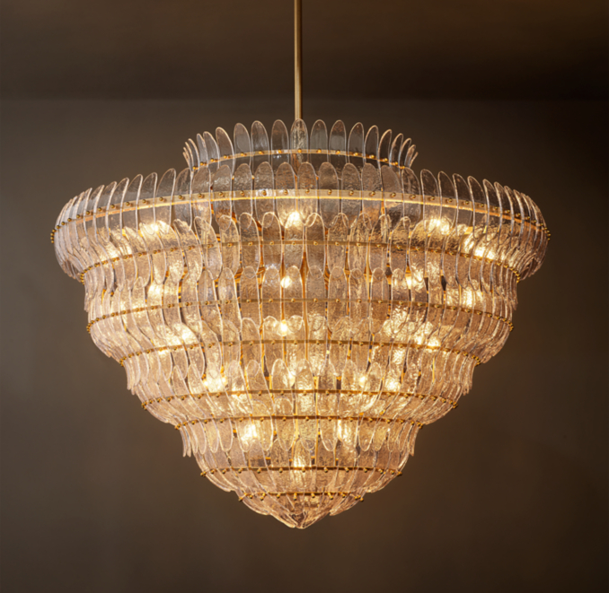 60" chandelier shown in Lacquered Burnished Brass.