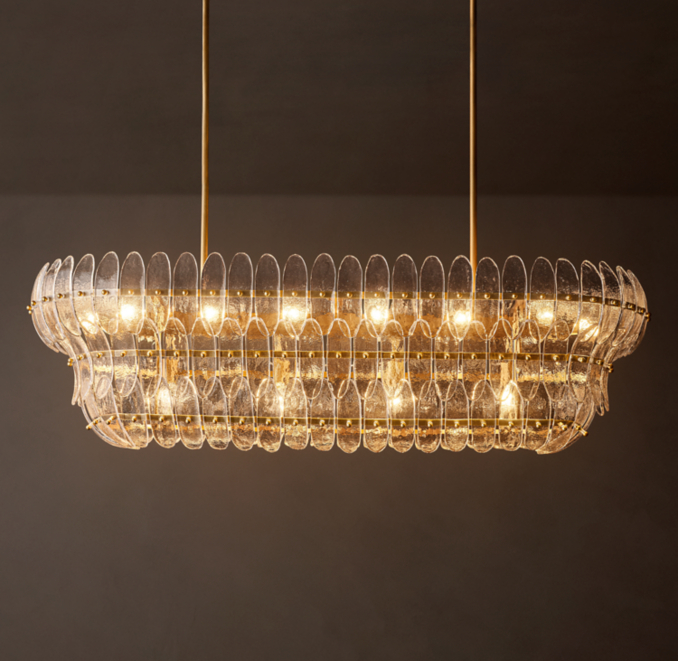 54" chandelier shown in Lacquered Burnished Brass.