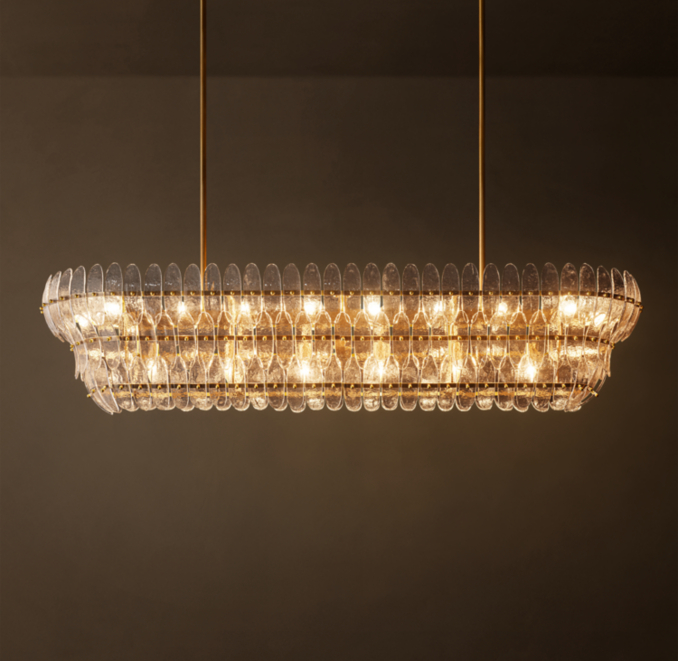 72" chandelier shown in Lacquered Burnished Brass.
