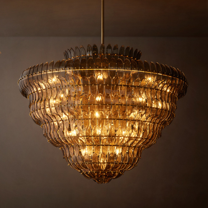 60" chandelier shown in Lacquered Burnished Brass.