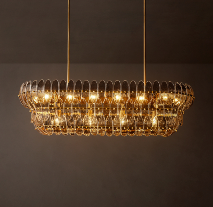 54" chandelier shown in Lacquered Burnished Brass.