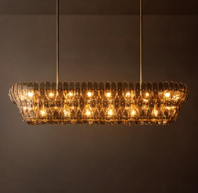 72" chandelier shown in Lacquered Burnished Brass.