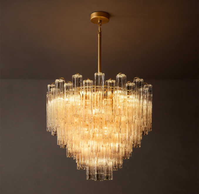 36" chandelier shown in Lacquered Burnished Brass.