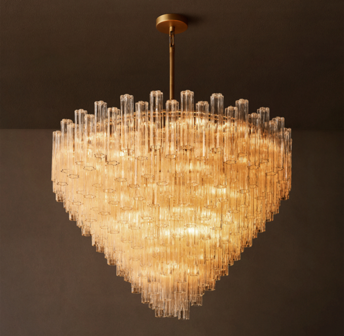 61" chandelier shown in Lacquered Burnished Brass.