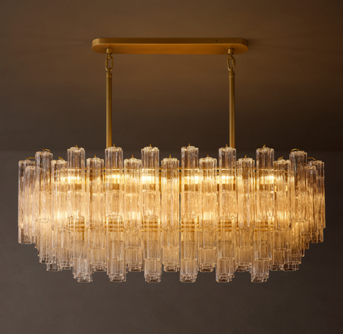 54" chandelier shown in Lacquered Burnished Brass.