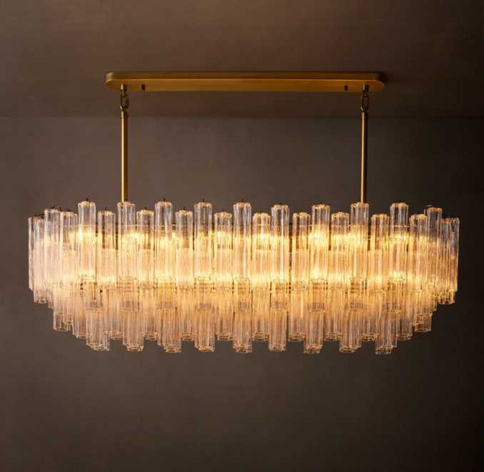 72" chandelier shown in Lacquered Burnished Brass.