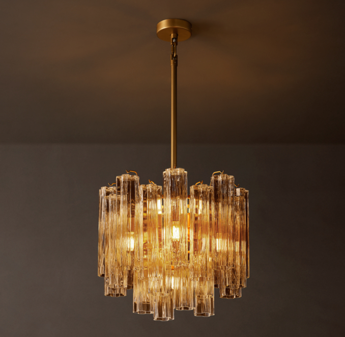 19" chandelier shown in Lacquered Burnished Brass.