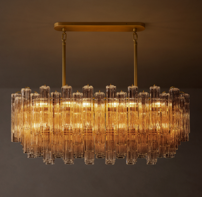 54" chandelier shown in Lacquered Burnished Brass.