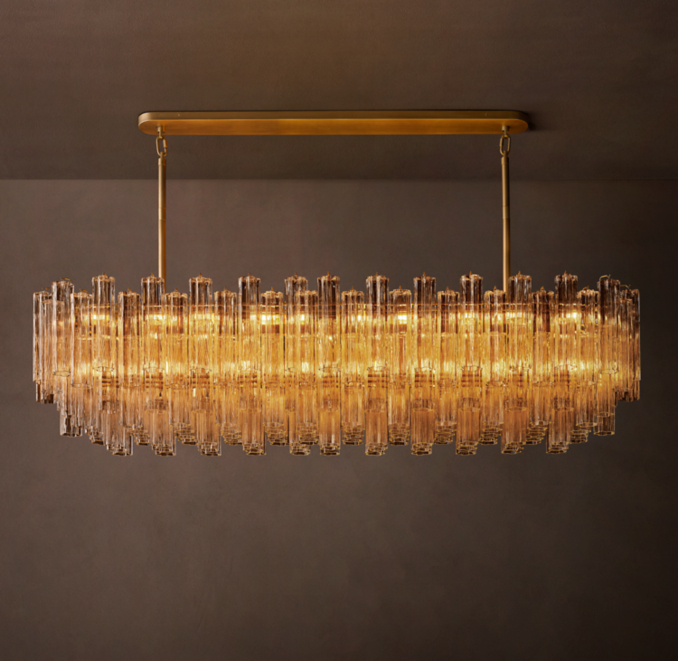 72" chandelier shown in Lacquered Burnished Brass.