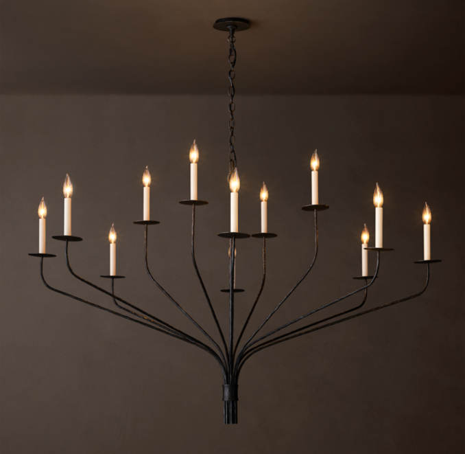 152cm chandelier shown in Aged Iron.