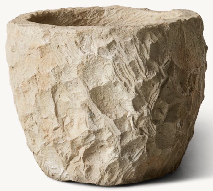 Rustic-Hewn Cast Stone Planter
