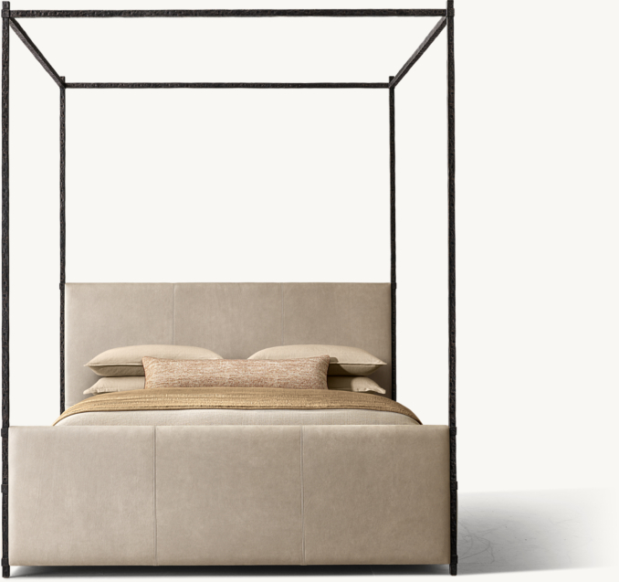 Hugo Leather Canopy Bed with Footboard
