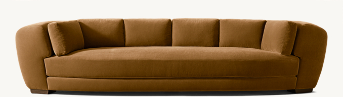 Sown in Burnt Caramel Performance Velvet. Cushion configuration varies by frame size.