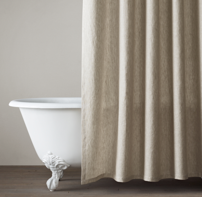 tan linen shower curtain