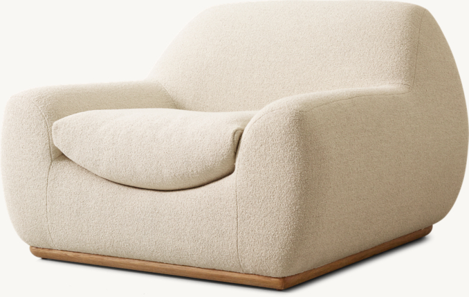 Shown in Bisque Italian Performance Fine Bouclé with Weathered Natural Oak finish.