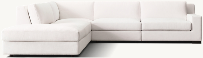 Shown in White Perennials® Performance Textured Linen Weave; sectional consists of 1 left open chaise, 1 corner chair, 1 armless chair and 1 right-arm chair.
