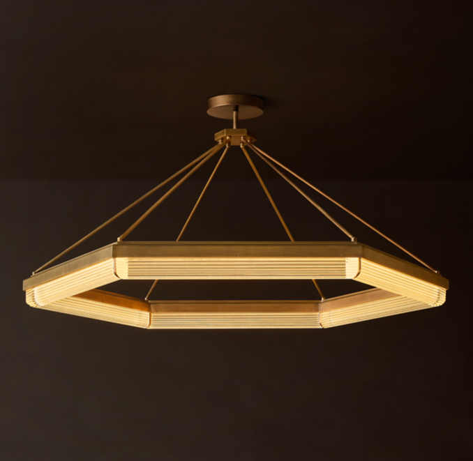60" chandelier shown in Lacquered Burnished Brass.