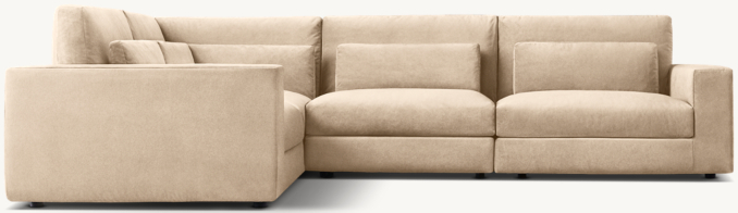 Shown in Sand Performance Velvet; this Classic configuration includes 1 left-arm chair, 1 modular corner chair, 1 armless chair and 1 right-arm chair. All Classic configurations include lumbar pillows; cushion configuration may vary by component.