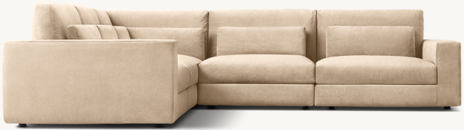 Shown in Sand Performance Velvet; this Classic configuration includes 1 left-arm chair, 2 armless chairs, 1 modular corner chair and 1 right-arm chair. All Classic configurations include lumbar pillows; cushion configuration may vary by component.
