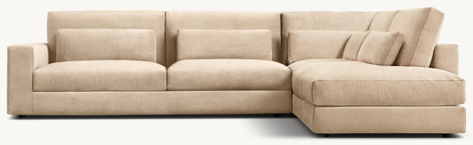 Shown in Sand Performance Velvet; this Classic configuration includes 1 left-arm sofa, 1 modular corner chair and 1 right open chaise. All Classic configurations include lumbar pillows; cushion configuration may vary by component.