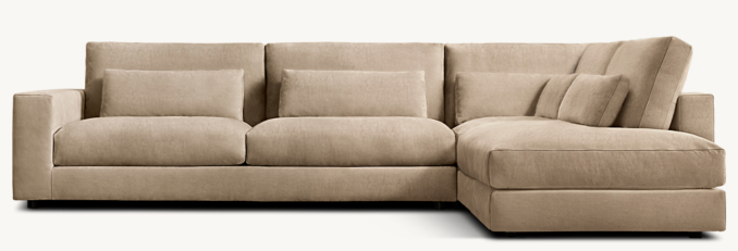 Shown in Italian Veneto Smoke; this Classic configuration includes 1 left-arm sofa, 1 modular corner chair and 1 right open chaise. All Classic configurations include lumbar pillows; cushion configuration may vary by component.