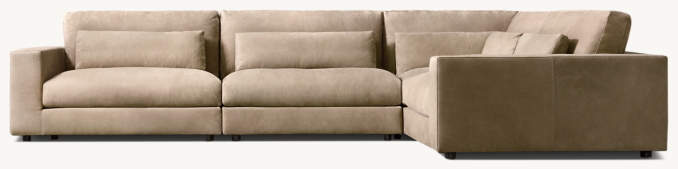 Shown in Italian Veneto Smoke; this Classic configuration includes 1 left-arm chair, 1 armless chair, 1 modular corner chair and 1 right-arm chair. All Classic configurations include lumbar pillows; cushion configuration may vary by component.