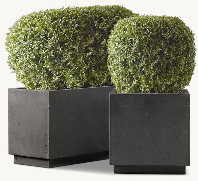 Weathered Cast Stone Cube & Trough Planters