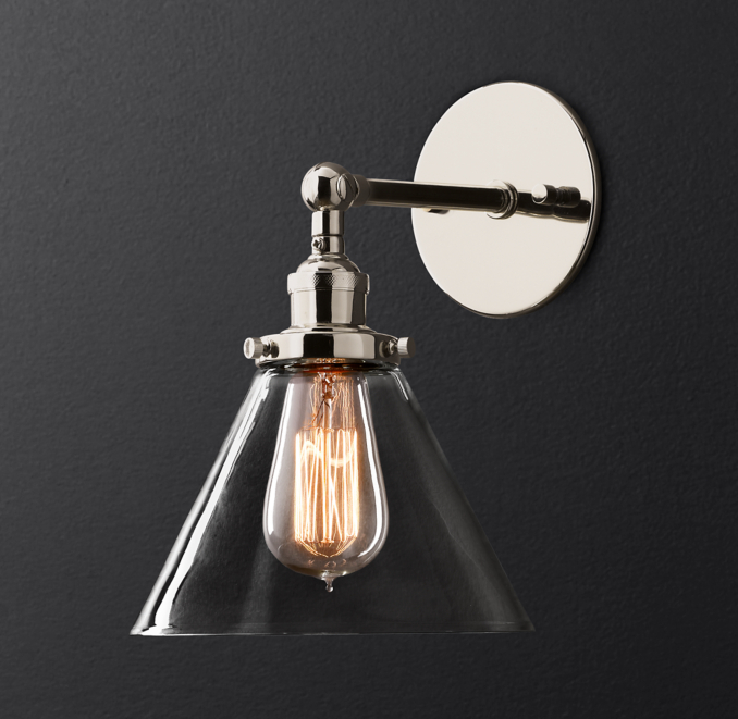 20th C. Factory Filament Smoke Glass Funnel Sconce