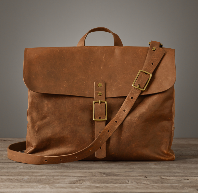 Italian Leather Messenger Bag - Chestnut