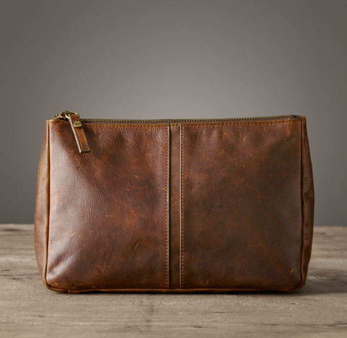 Download Italian Leather Large Makeup Bag - Chestnut