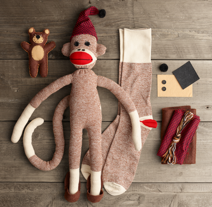 sock monkey tea set
