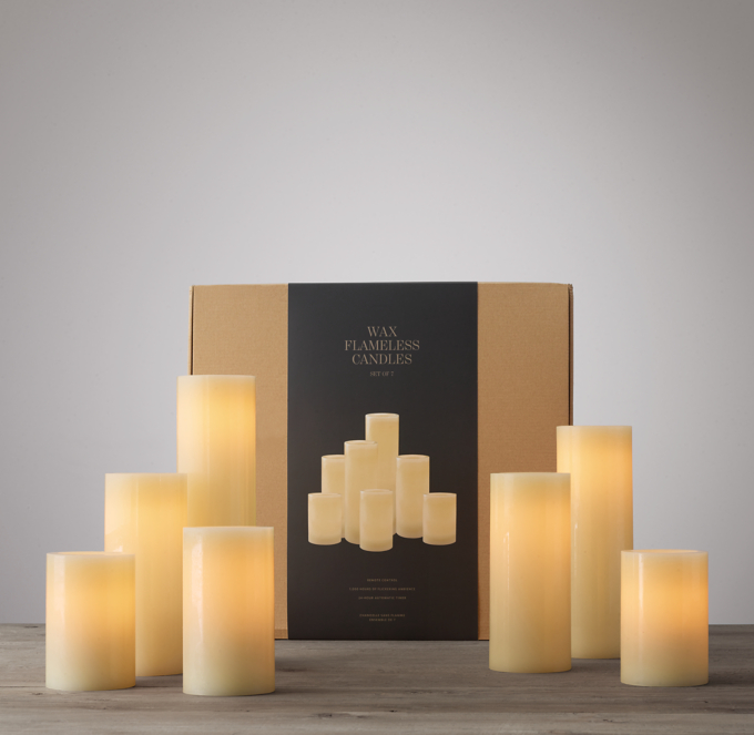 Remote Control Wax Flameless Pillar Candles (Set of 7)