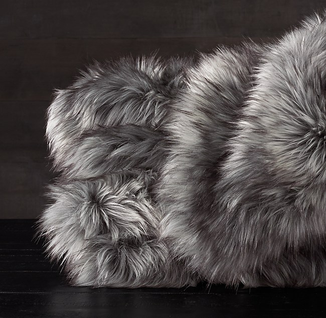 Exotic Faux Fur Oversized Bed Throw - Siberian Grey Fox