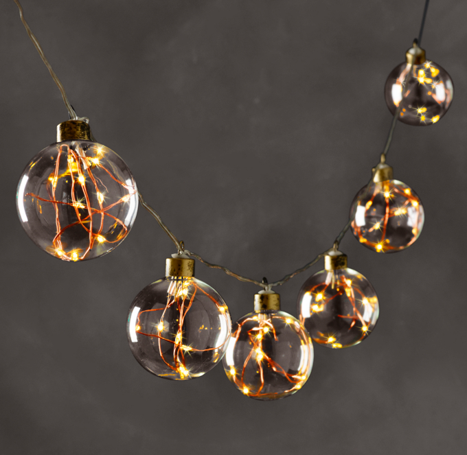 Starry Glass Globe String Lights - Amber Lights On Copper Wire