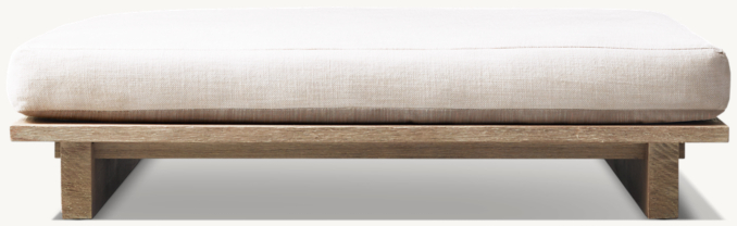 Front view of Maldives Ottoman Cushion shown in Weathered Teak With Perennials Basket Weave Linen - Natural