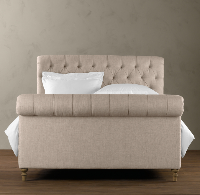 Chesterfield Fabric Sleigh Bed With Footboard