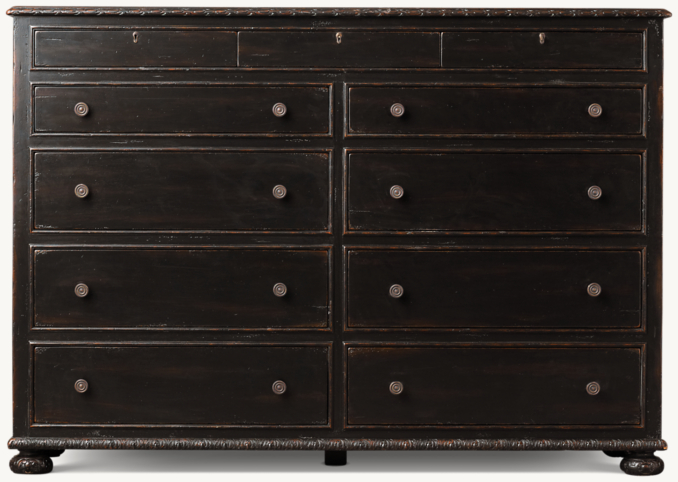 Front view of French Empire 11-Drawer Dresser 