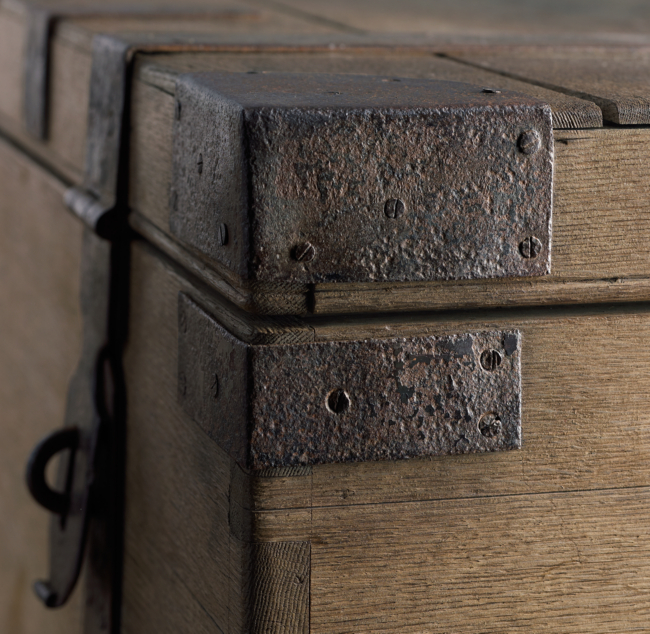 Large Square Storage Box Trunk with Metal Accents Coffee Table