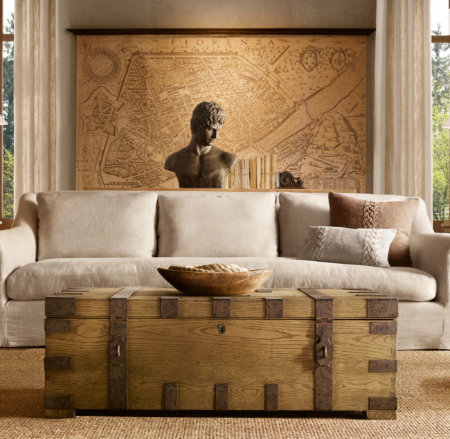 Restoration Hardware leather trunk coffee table