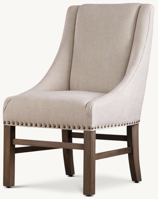 Three Quarter view of Nailhead Fabric Dining Armchair 
