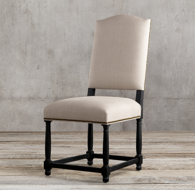 Three Quarter view of Empire Camelback Fabric Side Chair 
