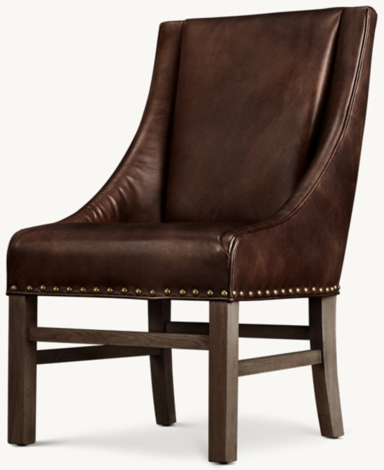 Three Quarter view of Nailhead Leather Dining Armchair 