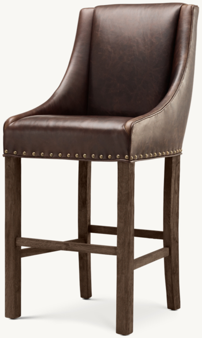 Three Quarter view of Nailhead Leather Bar & Counter Stool 