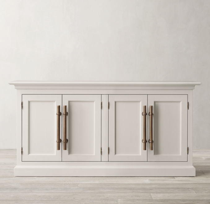 20th C. English Brass Bar Pull Panel 4Door Sideboard