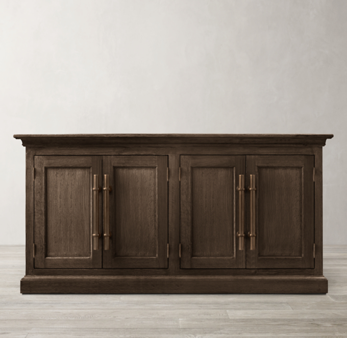 20th C. English Brass Bar Pull Panel 4Door Sideboard