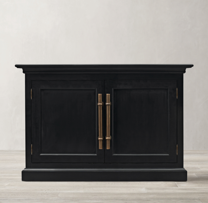 20th C. English Brass Bar Pull Panel DoubleDoor Sideboard