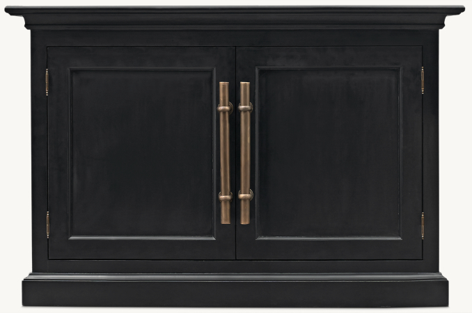Front view of 20Th C. English Brass Bar Pull Double-Door Sideboard 